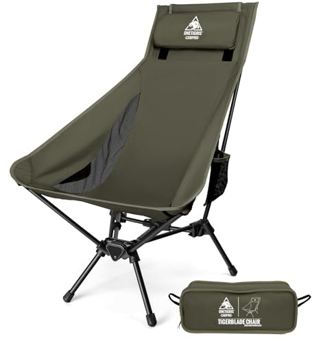 OneTigris Tigerblade High Back Camping Chair with Pillow Design, Comfortable Widened Seat Folding Chair