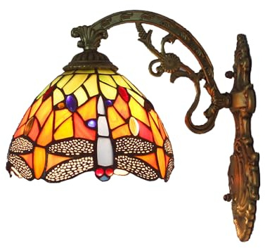 Chao Zan Tiffany-Stil E27 Wandleuchte, Wandhalterung Lampe Vintage,Antik Wandlampe Runde Bunt Glas Schirm, Wandstrahler Treppen Schlafzimmer Arbeitszimmer Leselicht (Abbildung: B)