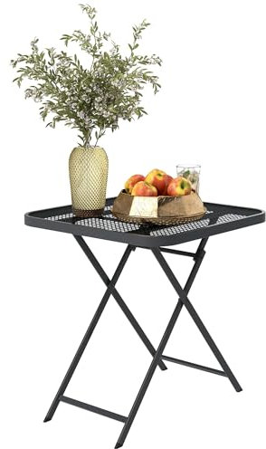 Outsunny Gartentisch klappbar 70 x70 cm, Wetterfest Balkontisch Stahl Klapptisch mit Ausschnitt-Design, Esstisch Outdoor, quadrarisch Beistelltisch, Terrassentisch für Garten Terrasse Balkon Schwarz