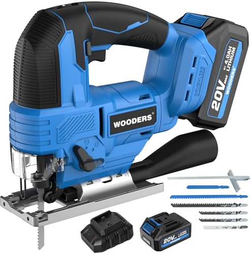 WOODERS 20V Cordless Brushless Jig Saw with 4.0Ah Battery Compatible with Makita, Jigsaw Tool 3200 SPM Variable Speed, 4 Orbital Settings, 45° Bevel, 26mm Stroke for Wood Metal PVC Cutting