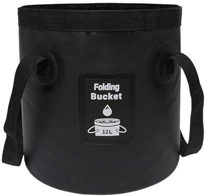 CHUNLINLAODA Secchio per Acqua Pieghevole 12L Secchio Pieghevole per Campeggio Portatile Contenitore di Stoccaggio da Campeggio Lavandino per Viaggiare Escursionismo Pesca Canottaggio (Nero)