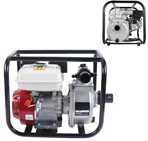 Pompe à eau à essence 4 temps 6,5 CV 210 cc – Pompe de jardin pour eaux usées avec 36 m³/h (60 000 l/h) et hauteur de refoulement de 28 m – Raccord 2 pouces, profondeur d'aspiration 7 m pour