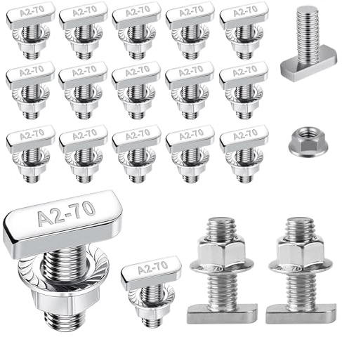Hammerkopfschrauben M8x20mm, 20 Stück Edelstahl T Hammerkopfschrauben mit Flanschmuttern M8, T Schrauben Sperrzahnmuttern für PV Solar Montageschienen Photovoltaik Gewächshaus Schrauben (8mm)