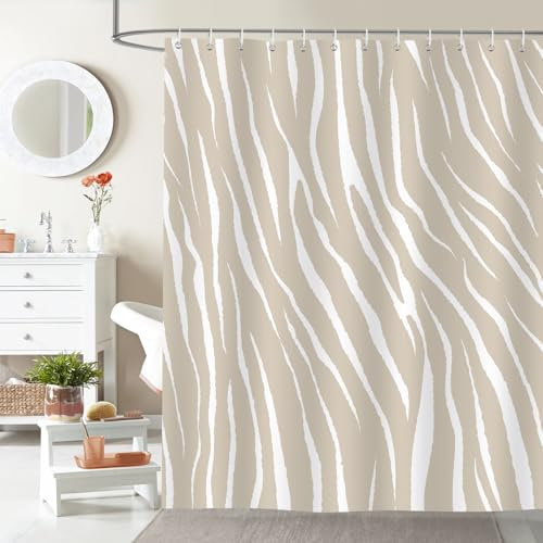 Dazzlewall Tenda da Doccia Righe Cachi, Stampa Geometrica Astratta Impermeabile 180x180cm, Antimuffa Tessuto con 12 Ganci