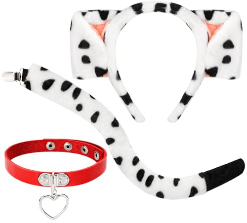 XEPST Ensemble de costume de dalmatien pour adulte oreilles et queue de chien – Halloween