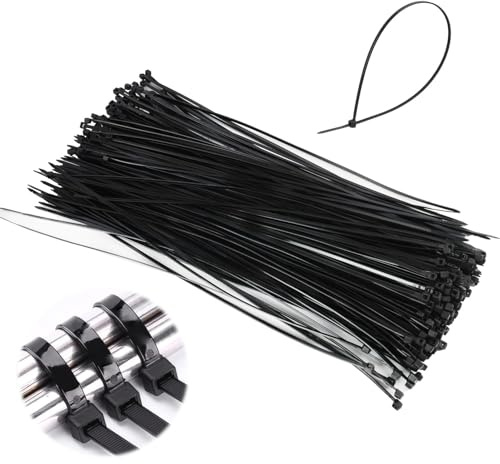 Lot De 250 Pièces Colliers De Serrage 300 Mm X 2,5 Mm Attaches Câbles Nylon Noires, Résistants Aux UV, Capacité De Charge De 54 Kg, Idéal Pour Projets Intérieurs Et Extérieurs ﻿