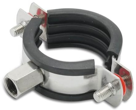 ONEAWELT - Edelstahl Rohrschelle 304 mit Gummieinlage 32-35 mm x M8/M10 Innengewinde Typ 2-Teilig Schwarz - (1 1/4 – 1 3/8)