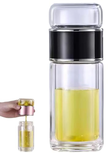 Tryteava Glass Infuser,3-in-1 Smart Tea Infuser Cup with Double-Walled Glass & 304 Stainless Steel Filter, Portable Leak-Proof Loose Leaf Tea Maker for Home or Travel (Black, 500ml)