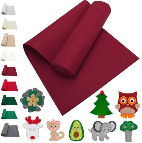 LOMUG Filzrolle Filzstoff Wein Rot 40 x 250cm Bastelfilz 3 mm Dick Filz Meterware Filzunterlage Dekofilz Filzmatte Filz Stoff für DIY Aufbewahrungstasche Patchwork Nähen Basteln Kinder Bastelprojekte
