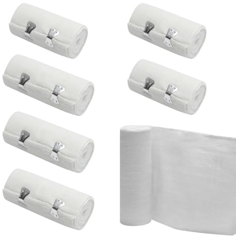 KQDRAVINE 6 Stück Elastische Binde mit Clips, 2 Größen Mullbinden (7,5cm/10cm X 4.5m) Atmungsaktiv Binden Verband, Wiederverwendbar Bandagen Verbände, Elastische Bandage für Handgelenk Knöchel Knie