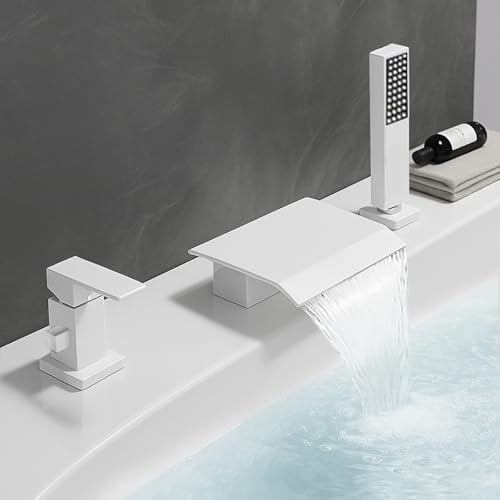 XJTNLB Rubinetto Vasca Cascata Miscelatore Doccia Monocomando Bianco Rubinetteria Bordo Vasca 3 Fori