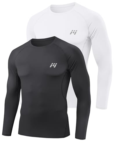 MEETYOO 2 or 3 Pack Kompression Shirt Herren & Funktionsshirt Herren–Langarm, Atmungsaktiv, Feuchtigkeitsableitend, Schnell Trocknend, Ideal für Fitness und Alltag