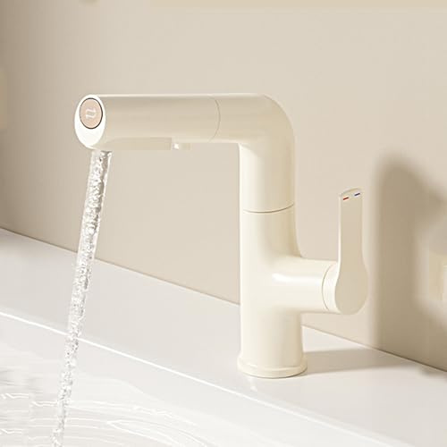 HXYhydrypd Robinet Salle Bain avec douchette extractible, Robinet lavabo, mitigeur Eau Chaude et Eau Froide pour Meuble-lavabo, Camping-Car, Ferme Moderne(Beige)
