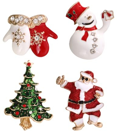 OIXYEY 4 Stück Brosche Weihnachten Set, Weihnachtsschmuck Broschen Pin Strass Anstecknadeln,Weihnachtsschmuck Damen Kinder Mädchen, Kristall Weihnachtsbrosche Mit Glitzer Für Kleidung Ornamente
