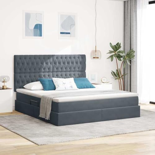 Owoxanthellate Boxspringbett 180x200 Dunkelgrau Samt mit RGB LED und Stauraum Modernes Design Robustes Metallbettgestell für Schlafzimmer und Gästezimmer
