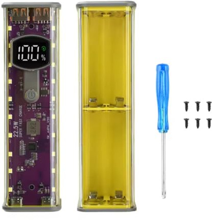 Hfgdnchva Dual Type-C Port 22,5W 8x18650 Batteriegehäuse Transparent Power Bank Gehäuse Lötfrei Unterstützt Niedrigstrommodus Gelb