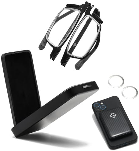 Hubeye Klappbare Metall Lesebrille Unisex Magnetisch mit Metall Etui Anti Blaulicht Kompakt Tragbar Lesebrille Haftet am Handy für Büro Haus Reisen