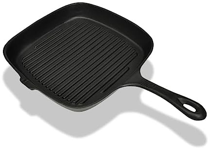sephironlbb Grillpfanne Gusseisen 24 x 23 cm mit gerillter Antihaftfläche, induktionsgeeignet, ideal für Steak, Gemüse, Fisch, Burger, Outdoor, Herd und Backofen, fettarmes Braten mit Abtropfen