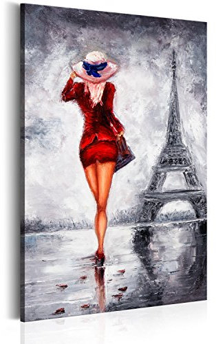 murando - Wandbilder XXL Paris 80x120 cm 1 tlg - Wand Deko Vlies Leinwand Bilder Groß Wanddeko Wohnzimmer Schlafzimmer Kunstdrucke - Stadt City Frau Eiffelturm - wie gemalt h-B-0062-b-a