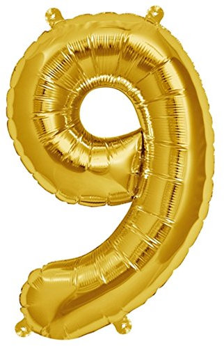 ballonfritz® Ballon Zahl 9 in Gold - XXL 40/102cm - Folienballon für Luft oder Helium als Geburtstag, Jubiläum, Hochzeit oder Abschluss Geschenk, Party Dekoration oder Überraschung