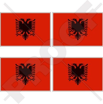 ALBANIEN Albanische Flagge Shqiperia 50mm Auto & Motorrad Aufkleber, x4 Vinyl Stickers