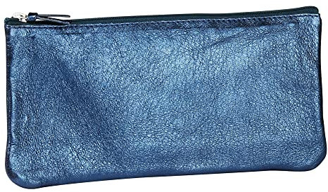 Clairefontaine 8706C - Trousse Scolaire Plate Indigo Effet irisé 22x11 cm en Véritable Cuir d'Agneau
