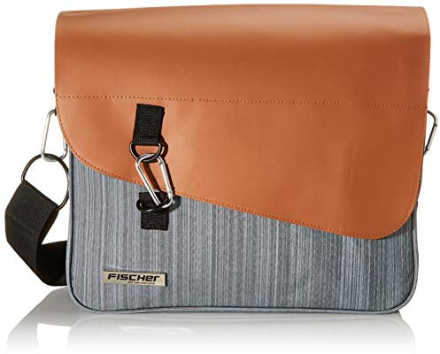FISCHER Business Tasche mit Gepäckträgerbefestigung, inkl. verstellbarem Schultergurt, Volumen ca. 14 L, Grau/Braun, 86281, Einheitsgröße