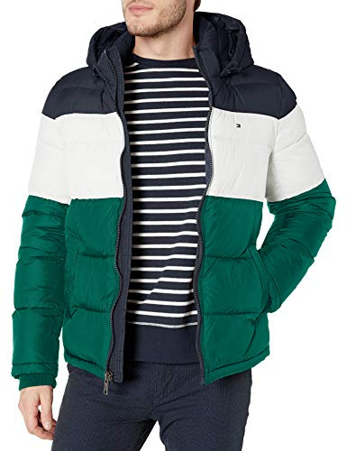 Tommy Hilfiger Men's Down Alternative Hooded Puffer Jacket (Standard and Big & Tall) Coat, Green Combo, M