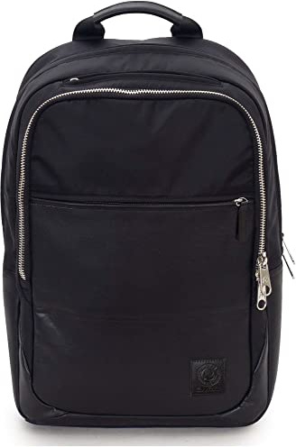 Invicta Zaino Ufficio Lavoro Biz M, Nero, Zaino In Pelle con Tasca Porta PC Portatile/Tablet e USB Plug, Tasche Multifunzione e Tasca con Organizer, Ufficio, Vaggio e Lavoro, Unisex