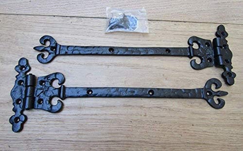 S & S International Cast Iron Coronet T Tee Hinges 12 | Black Antique | Pair | Gates Barn Doors Garden Gate Shed Cabinets Cupboards