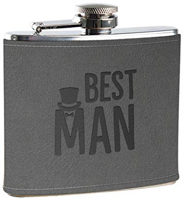 Groomsman Gifts for Wedding Flachmann aus Leder, graviert, für Bräutigam, Trauzeugen, Bräutigam, Trauzeugen, Bräutigam, Hochzeitsfeier, grau, BEST MAN