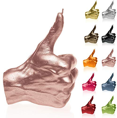 Candellana Kerze in Form eines Daumens | Höhe: 17,5 cm | Goldrosa | Brennzeit 30h | Kerzengröße gleicht 1:1 einer realen Hand | Handgefertigt in der EU