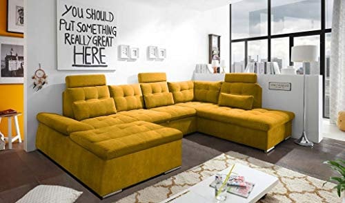 Froschkönig24 NALO Wohnlandschaft 324x218 cm U-Sofa Couch Ecksofa Gelb (Senf)