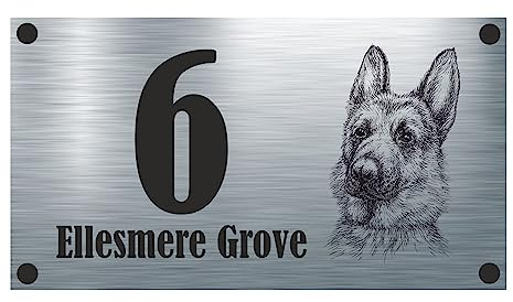 Dog Collection - German Shepherd Aluminium House Sign Personalised With Your House Name/Number & Street Name