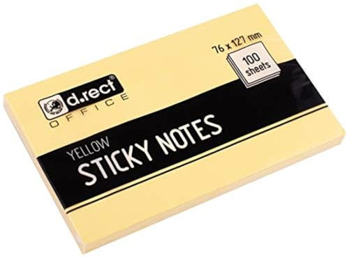 D.RECT - Haftnotizen (76x127mm) | Haftnotizzettel Für Büro | Selbstklebende Notizzettel | Klebezettel | Sticky Notes | 100 Blatt | Gelb