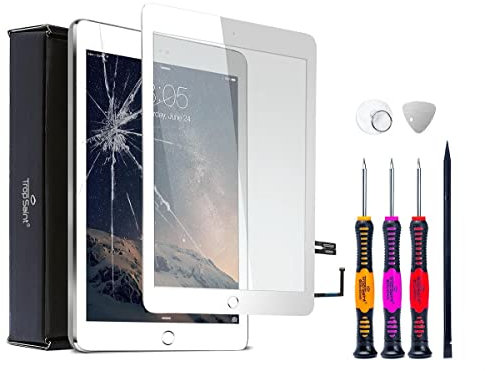 Trop Saint® Vitre Blanche d'Ecran Tactile pour iPad 6 avec Bouton Home, Adhesif 3M - Façade Compatible avec iPad 6 Uniquement (A1893, A1954)
