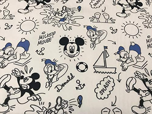 textil pertex - Baumwollstoffe, MICKEY MOUSE PLAYA, 100 % Baumwoll-Popeline, Meterware, 140 cm x 100 cm, Cartoon-Muster, Schwarz