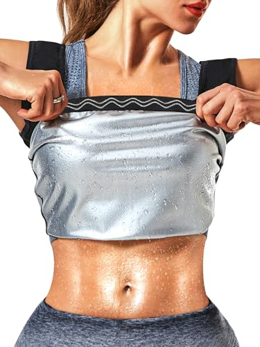 MOLLDAN Damen Sauna-Weste, Sweat-Tanktop, Shapewear zum Abnehmen, Workout-Shirt, Schwarz-silberfarbenes Innenfutter2, XXL/3XL
