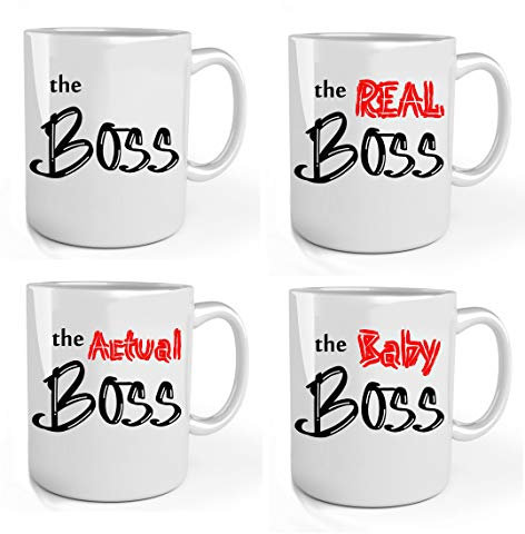 iTRONiK The Boss 4 Mugs, Family Mugs, The Boss Family Sibling Funny Family Tree, Matching Family Mug Set, Family Group Tee