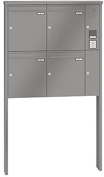 RENZ/Tetro / 4er Freistehende Briefkastenanlage Standbriefkasten mit Sprechfeld/RAL-Farbe 9007 Volumen 23 L/zum Einbetonieren/Dein-Briefkasten.de
