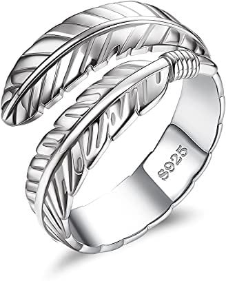 JeweBella 925 Sterling Silber Ring für Damen Verstellbare Ring Angel Wings Blatt Finger Ringe Hochzeit Verlobung Ewige Ringe