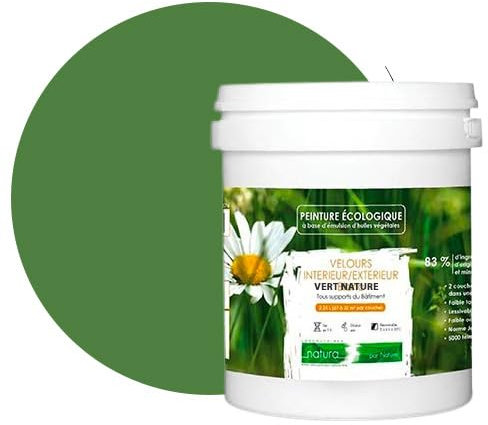 BOX DECO COULEURS Peinture naturelle écologique intérieur extérieur aspect velours Natura - 1L, Vert Nature