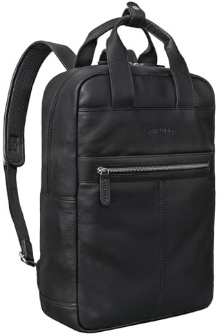 STILORD 'Bryn' Leder Rucksack mit Laptopfach XL Business Rucksack Herren Damen Lederrucksack Groß für 16 Zoll MacBook Trolley Aufsteckbar Vintage Echt Leder, Farbe:schwarz