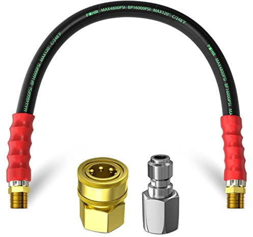 POHIR 3/8 Pressure Washer Whip Hose 2FT, Short Reel Connector for Power Washing, 248 Hot Water 4800 PSI, High Pressure Jumper With Removable Quick Connect