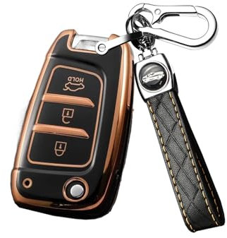 ontto Autoschlüssel Hülle Passt für Hyundai Elantra Solaris I30 I30n I35 I40 Tucson Kona Genesis Accent Santa Fe 2017-2020 Fernbedienung Cover Schlüsselanhänger TPU Schutzhülle Schlüsseletui-G Schwarz