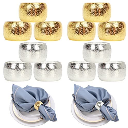 HuaLiSiJi Serviettenringe Gold 12 Stück Universal Serviettenrin, für Weihnachten Thanksgiving Hochzeitsfeier Familienessen (12, Gold+Silber)