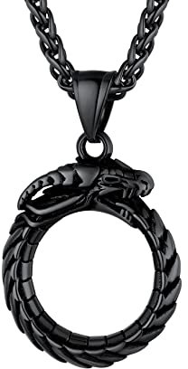 U7 Schwarz Anhänger für Herren Halskette mit Ouroboros Anhänger Nordische Drachen Kette Herren Viking Drachen Halsketten Edelstahl Kettenanhänger Glücksbringer Wikinger Schmuck für Valentinstag