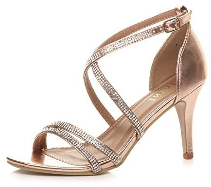 AJVANI Womens ladies mid high heel strappy crossover party wedding prom sandals shoes size