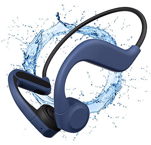 ESSONIO Bone Conduction Headphones Running Headphones IPX5 Waterproof Swimming Bluetooth 32GB Music Time Loud volume Titanium Alloy Skeleton for Sports Listening Cycling Running Gym(Blue)