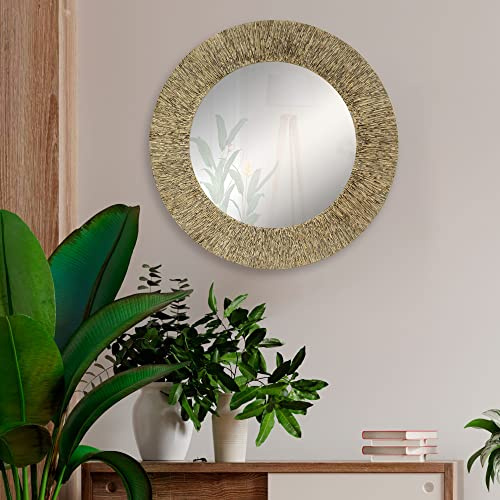 Espejo Redondo de Pared Trento Natural con Relieve, Ancho 10cm, 60x60 cm | Artesanal, Madera MDF de 12 mm, Espejo 4 mm, Fabricado en España